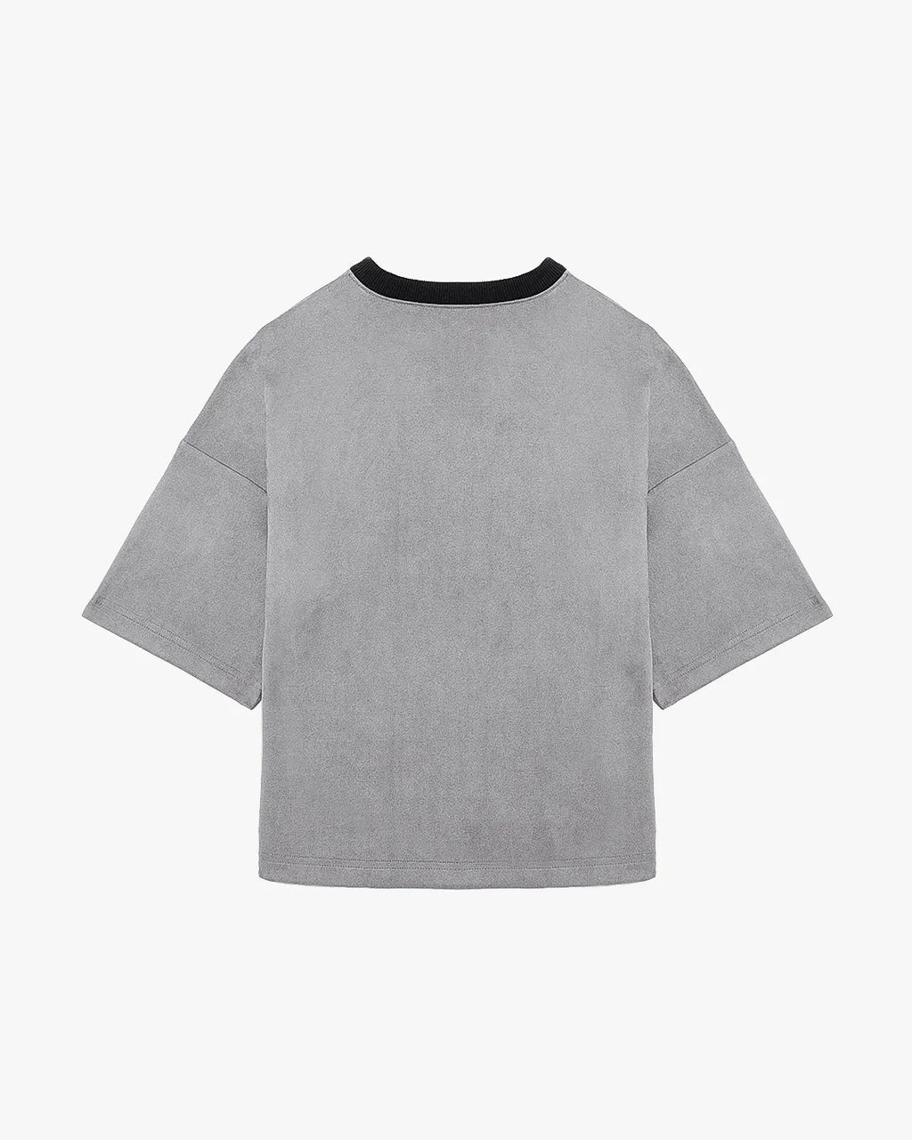Back flat lay view of Take The Risk Grey vegan fur cropped oversized t-shirt