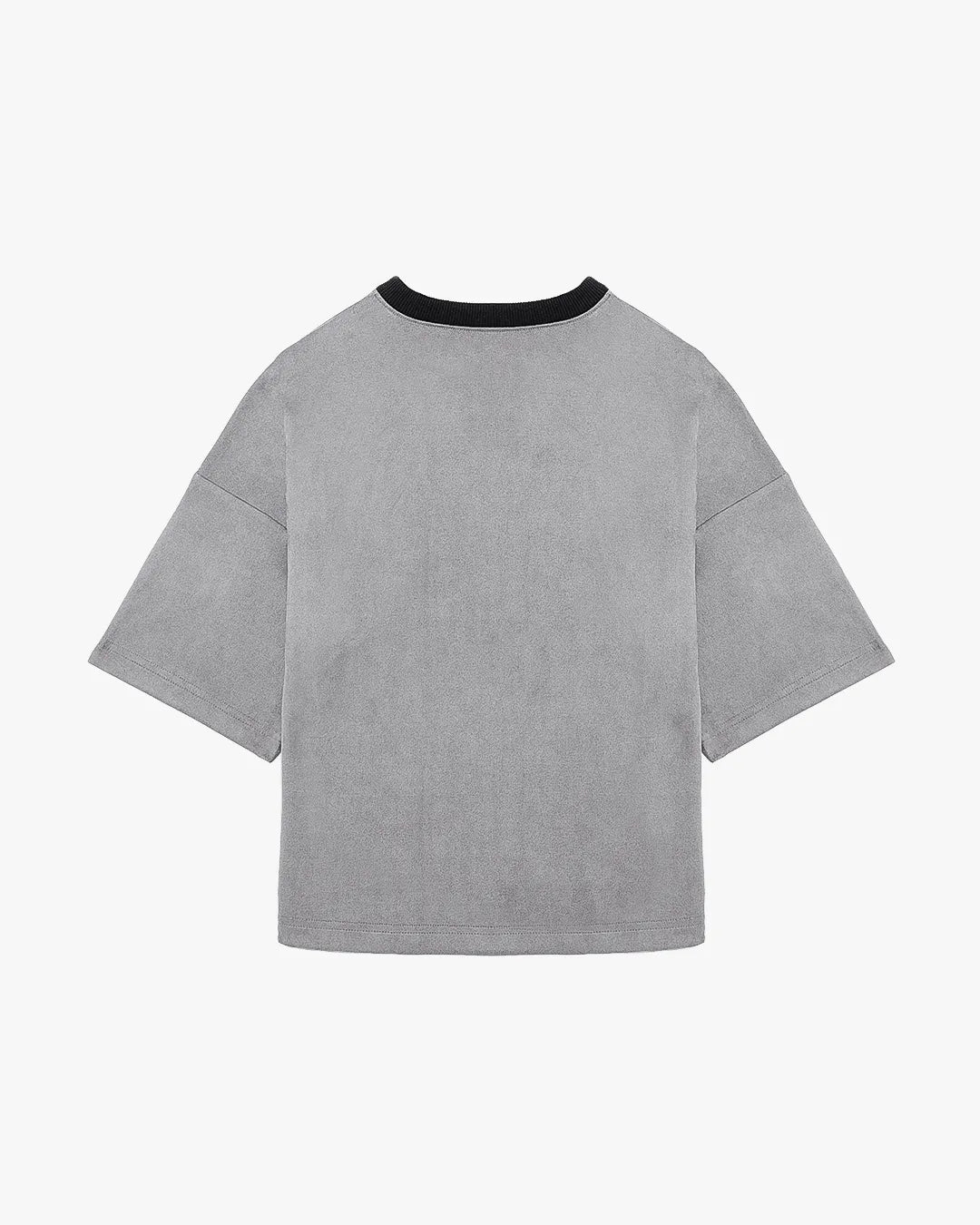 Back flat lay view of Take The Risk Grey vegan fur cropped oversized t-shirt